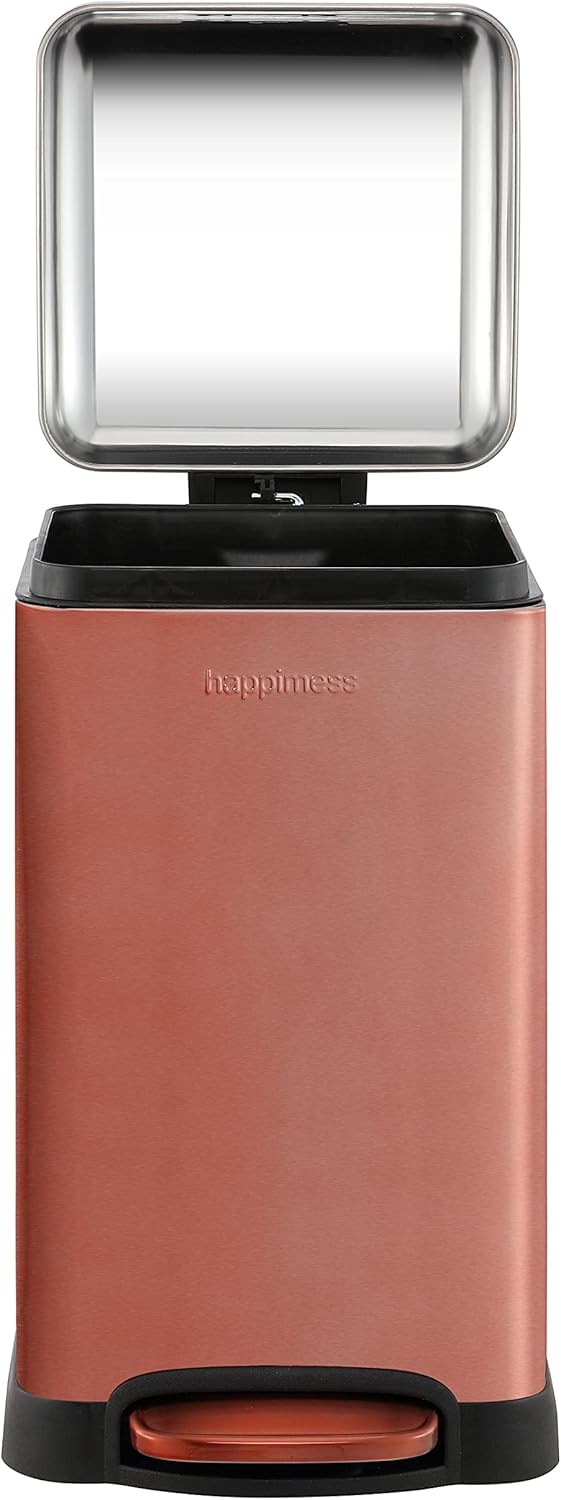 happimess HPM1012D Betty Retro Mini 3.2-Gallon Step-Open Trash Can with Soft-Close Lid, Modern, Minimalistic, Fingerprint Proof for Home, Kitchen, Laundry Room, Office, Bedroom, Bathroom, Rose Gold