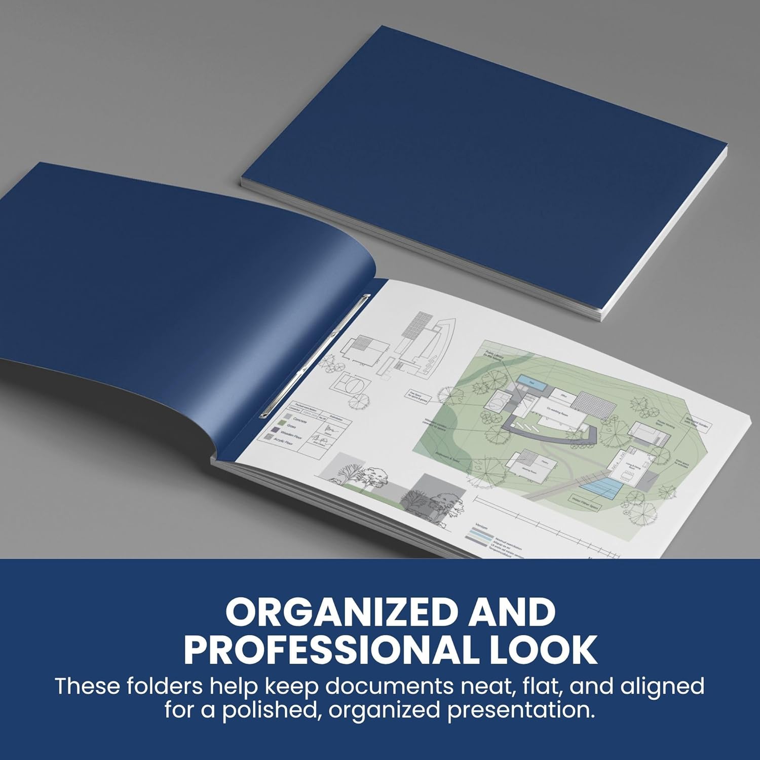 10 Pack of 11”x17” Landscape Pressboard Presentation Binder Folder, Blue Fiberboard Report Cover with 3" Capacity Metal Prong Paper Fastener, Heavy-Duty Document Binder for Reports and Proposals