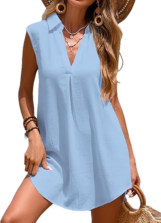 Womens Swimsuit Coverup Sleeveless V Neck Bathing Suit Cover Up | Lightweight Breathable Cover Ups for Swimwear Women, Flowy Beach Cover Up Dress for Vacation, Pool & Cruise, Resort Wear