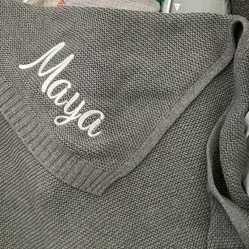 Miniatura 9 de Manta de punto de algodón con nombre bordado personalizado para bebé, niño, niña, manta suave para baby shower, manta transpirable para cochecito