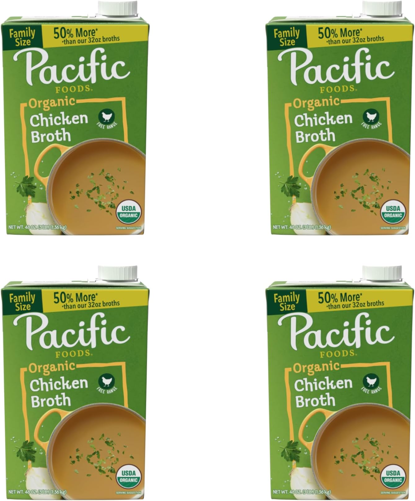 Pacific Foods Organic Chicken Broth, 48 oz Carton (Pack of 4)