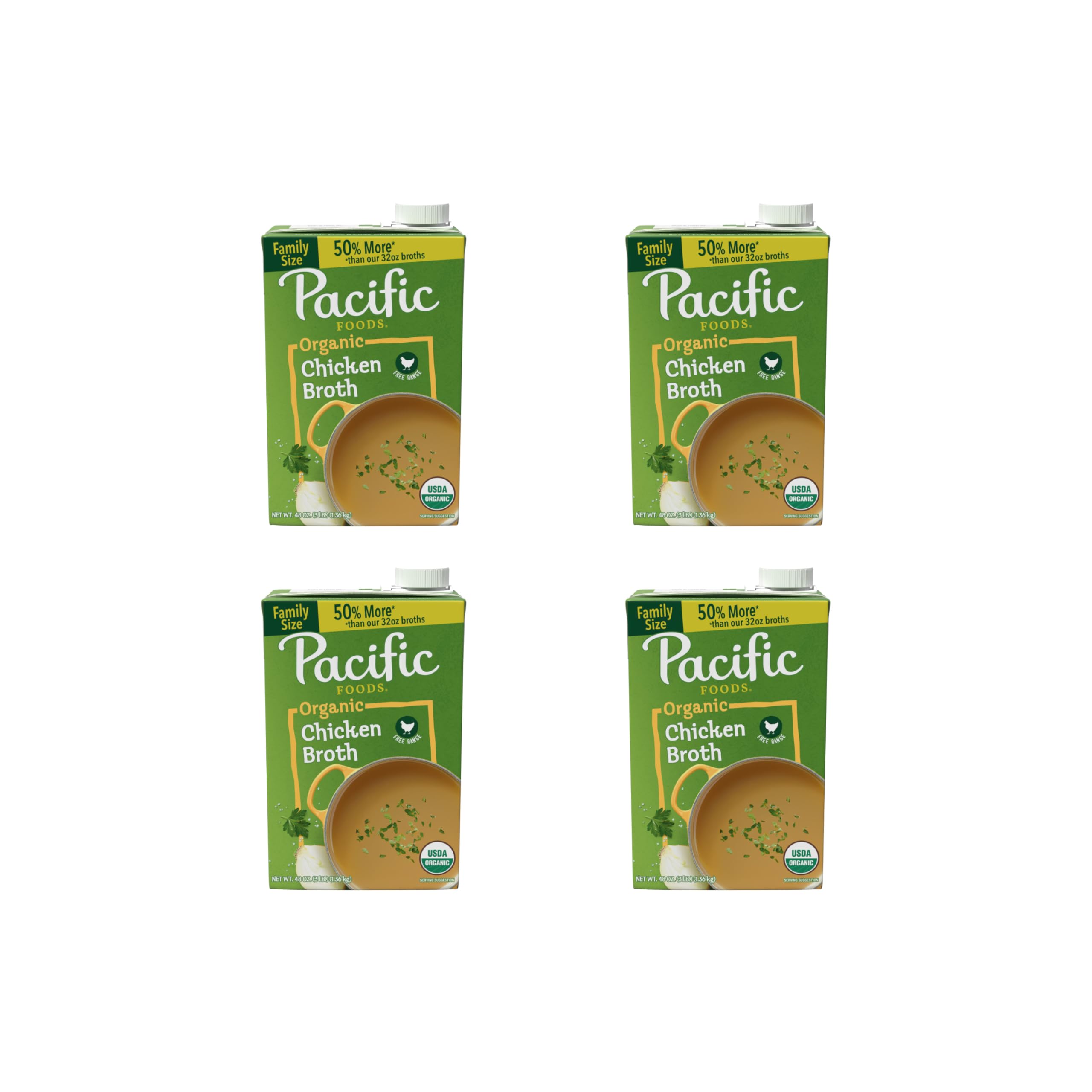 Pacific Foods Organic Chicken Broth, 48 oz Carton (Pack of 4)