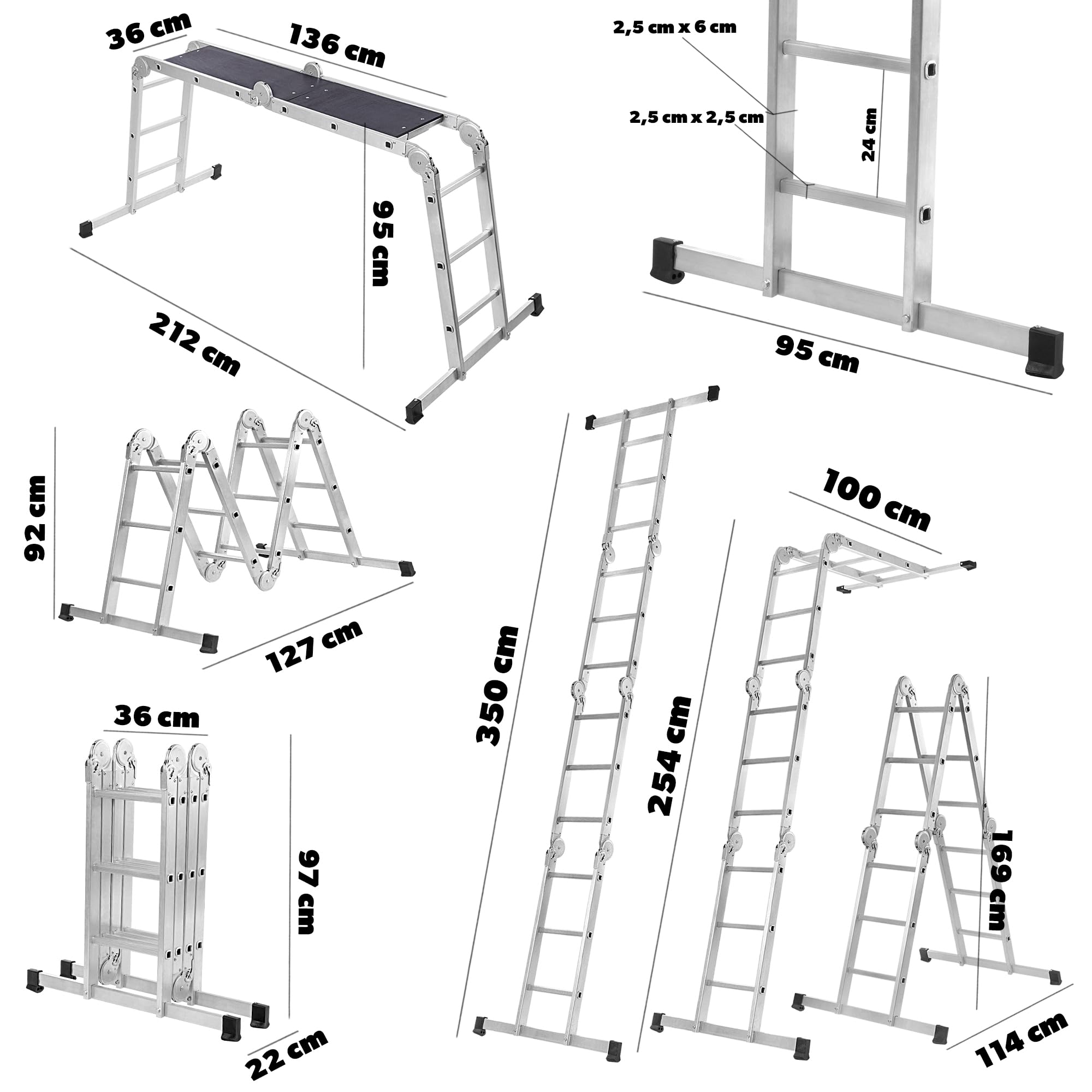 KADAX Huishoudladder Aluminium Ladder 5 Step Opklapbare Plankhaak 125 kg