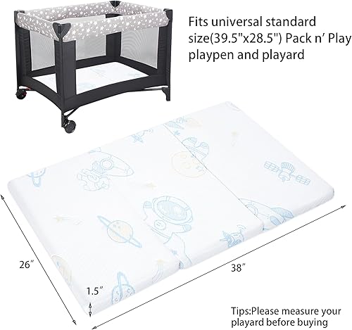 Miniatura 2 de Pack and Play - Colchón portátil triple para cuna, colchón N Play, colchón jacquard de 38 x 26 pulgadas para viajes, colchón suave y transpirable