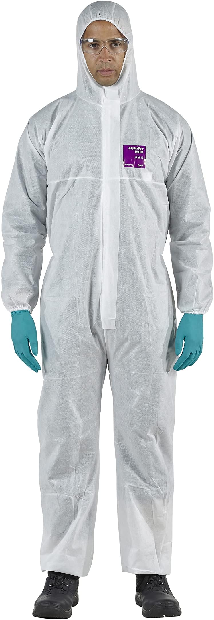 Ansell AlphaTec Bodysuit, Disposable Work Overall with Hood, Chemical Protection, Industrial Safety Workwear, Men Women (1 Unit)