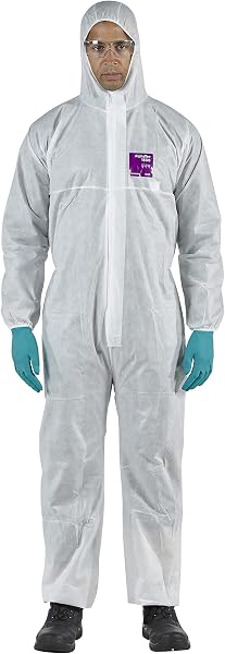 Ansell AlphaTec Bodysuit, Disposable Work Overall with Hood, Chemical Protection, Industrial Safety Workwear, Men Women (1 Unit) - 1