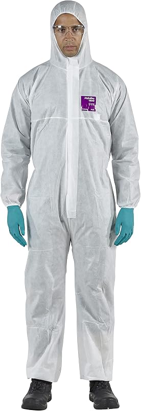 Ansell AlphaTec Bodysuit, Disposable Work Overall with Hood, Chemical Protection, Industrial Safety Workwear, Men Women (1 Unit)