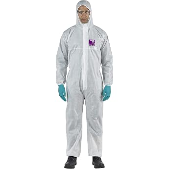 Ansell AlphaTec 1500 Model 138 Einweg-Schutzanzug mit Kapuze Chemikalienschutz Type 5/6 Wasserabweisend Arbeits-Overall Einmal-Schutzkleidung Herren Damen Wei  Gr e 2XL 1 St ck