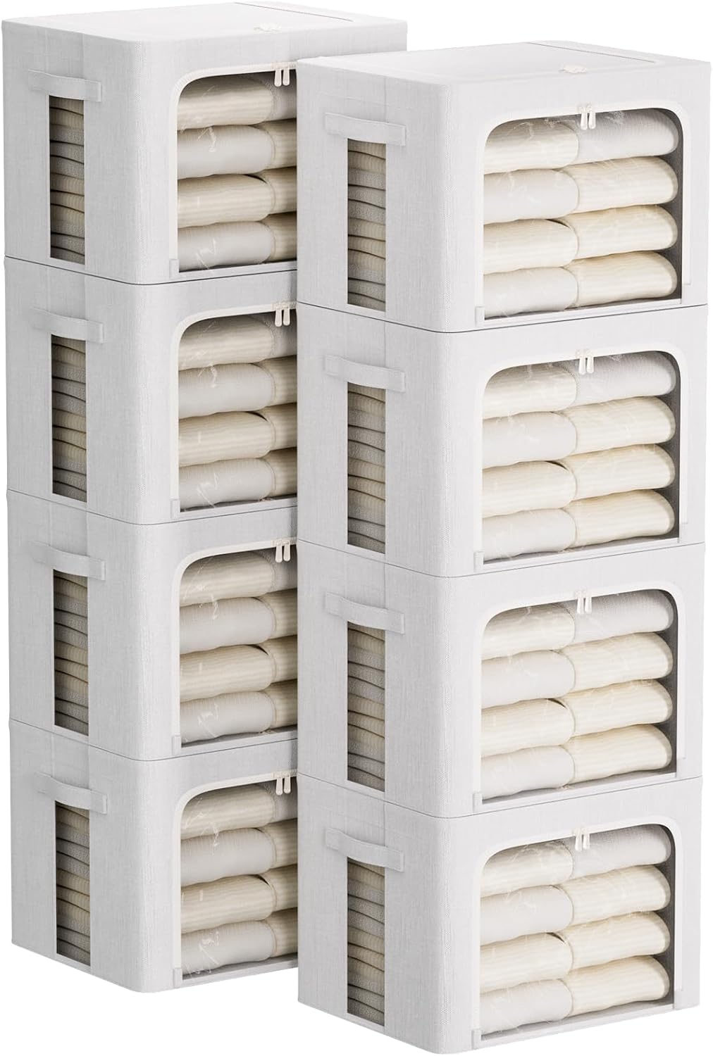 FHSQX 8 Pack Clothes Storage Bins - Foldable Storage Bins for Clothes Fabric Storage Box with Metal Frame (Cream White, 19.7x15.7x13.8 inch)