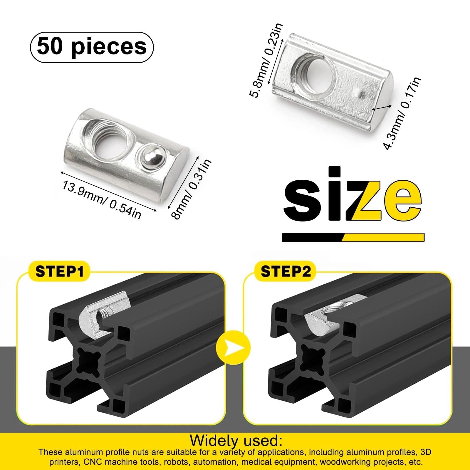 LINTRA 50 Pièces Écrous M5 Rainure 6 en T avec Bille de Centrage, 20-Série M5 Écrosu Rainure, Écrou Profilé Aluminium, Écrou en T Ressort, pour 3D CNC à Profil en C en Aluminium, Norme Européenne