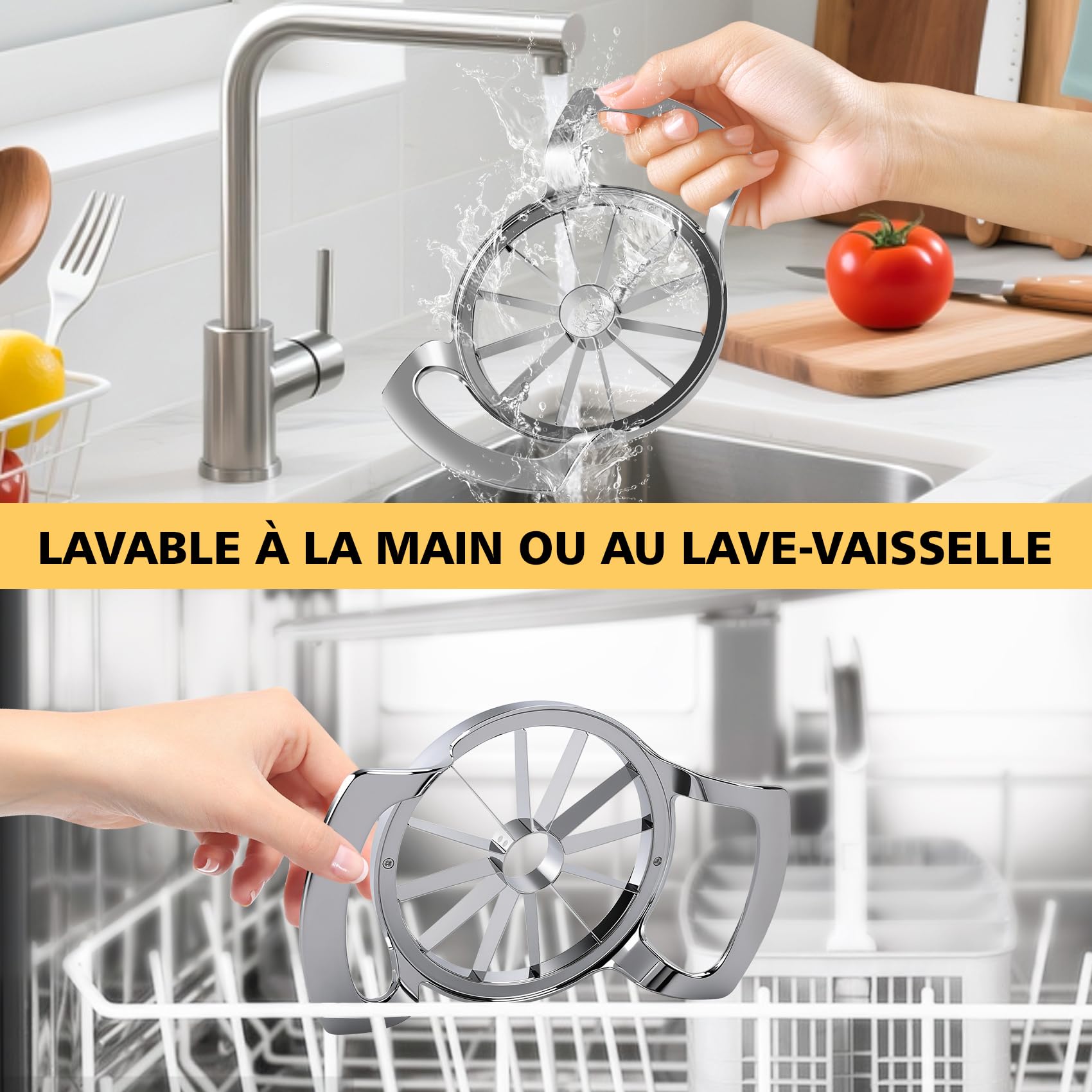Coupe Pomme en Acier Inoxydable 12 Lames Extra-large, Trancheuse de Pomme Robuste