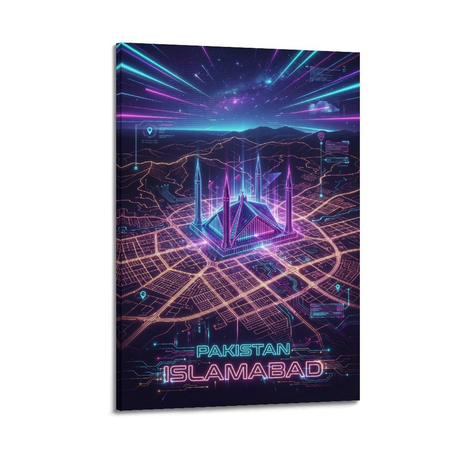 XKUGA Gamer Room Aesthetic Islamabad Pakistan Map Poster Modern Decorative Canvas Prints - Ideal Wall Art for Family, Man Cave, Game Room, Boys & Girls Bedroom 20x30inch(50x75cm)