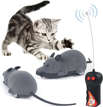LUVI Remote Control Rat Toy Fake Mouse Flocking Rat Wireless Moving Mouse Cat Toy Dog Toys Funny for Cat Kitten Dog Pet Novelty Gift Trick Playing