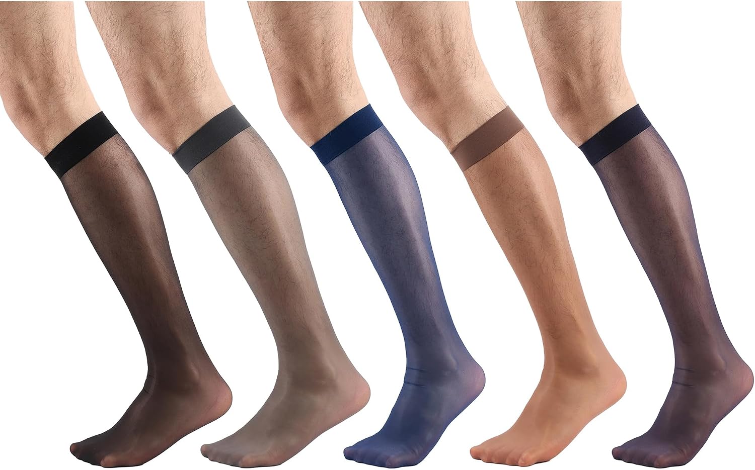 5 Pairs Men's Silk Socks, Mid-Calf Formal Dress Socks, Sheer Thin Dress Socks for Men