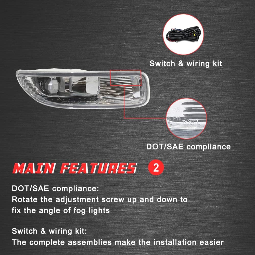 Driving Fog Lights Lamps Replacement for 2003 2004 03 04 Toyota Corolla with 9006 12V 35W Halogen Bulbs & Wiring Harness Kit (Clear Lens)