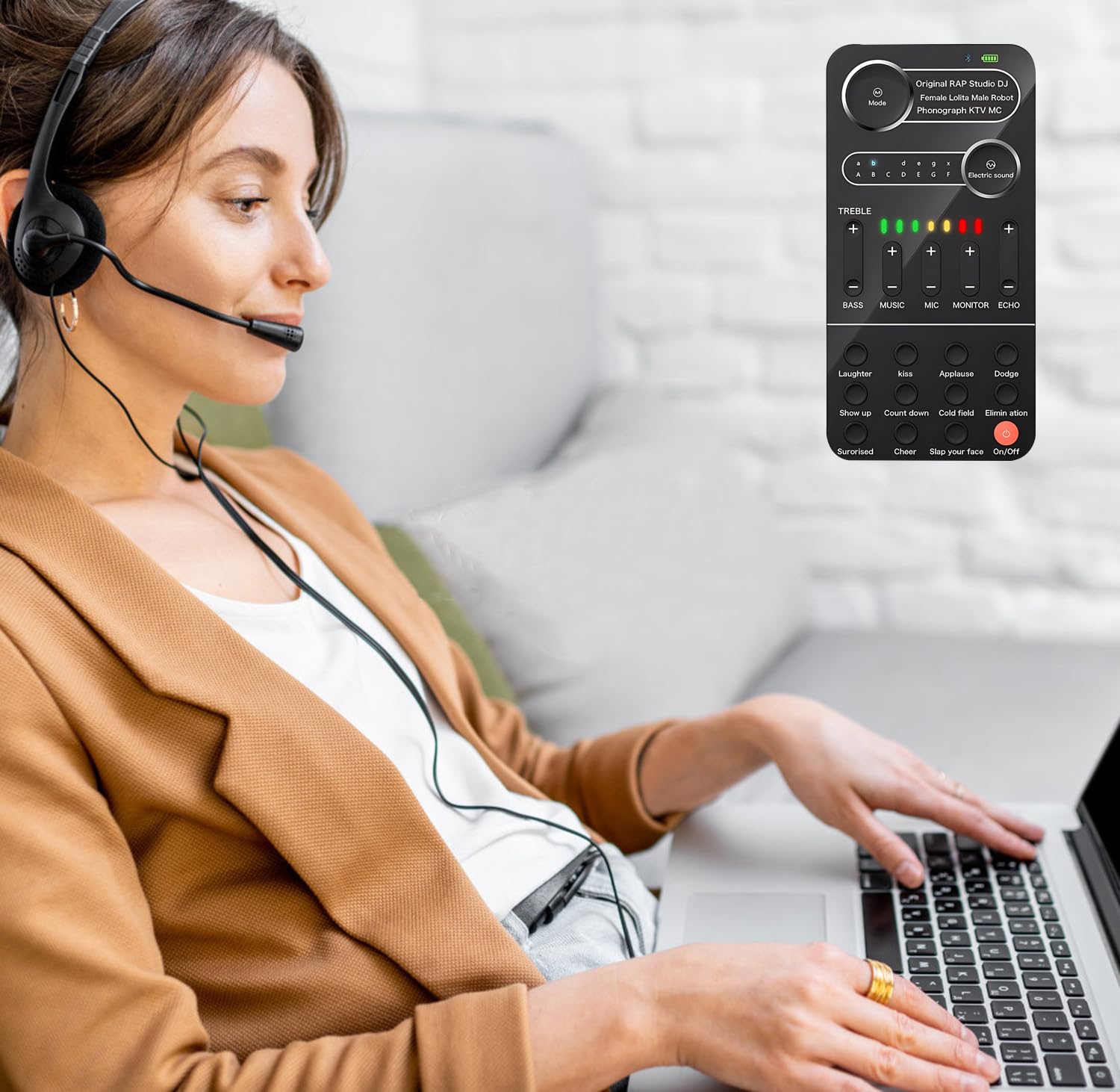 Cambiador de Voz, Convertidor de Sonido Multifuncional con Modo de Música Eléctrica 9 Efectos de Sonido Función de Monitor Fácil de Llevar para Ordenador Portátil Teléfono Móvil