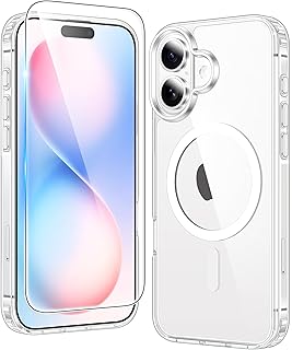 FNTCASE for iPhone 16 Plus Case: Clear Case Magnetic Military Grade Drop Protection Anti Yellowing Cell Phone Cover - Rugged Shockproof Protective Bumper Transparent Cases(A-Clear)