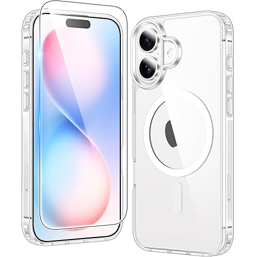 FNTCASE for iPhone 16 Plus Case: Clear Case Magnetic Military Grade Drop Protection Anti Yellowing Cell Phone Cover - Rugged Shockproof Protective Bumper Transparent Cases (A-Clear)