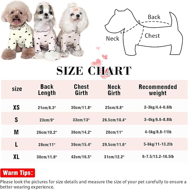 Foto 3 de 6 de Yaopelky Ropa para Mascotas para Perros pequeños y Gatos, Camisa con Estampado de corazón para Verano, otoño