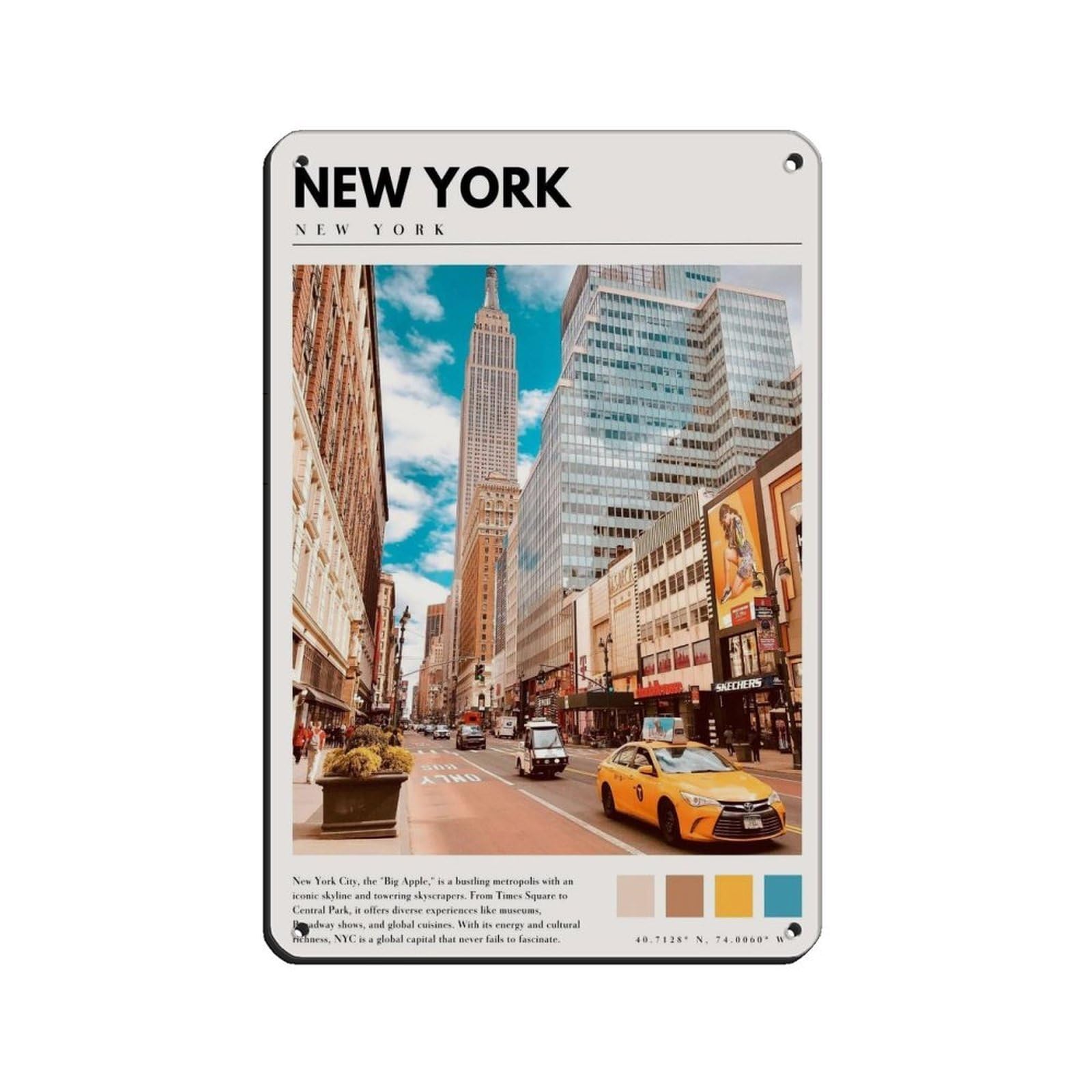 NYC Art New York City Manhattan Art Tin Sign Vintage Metal Pub Club Cafe Bar Home Wall Art Decoration Poster Retro 8x12inch(20x30cm)