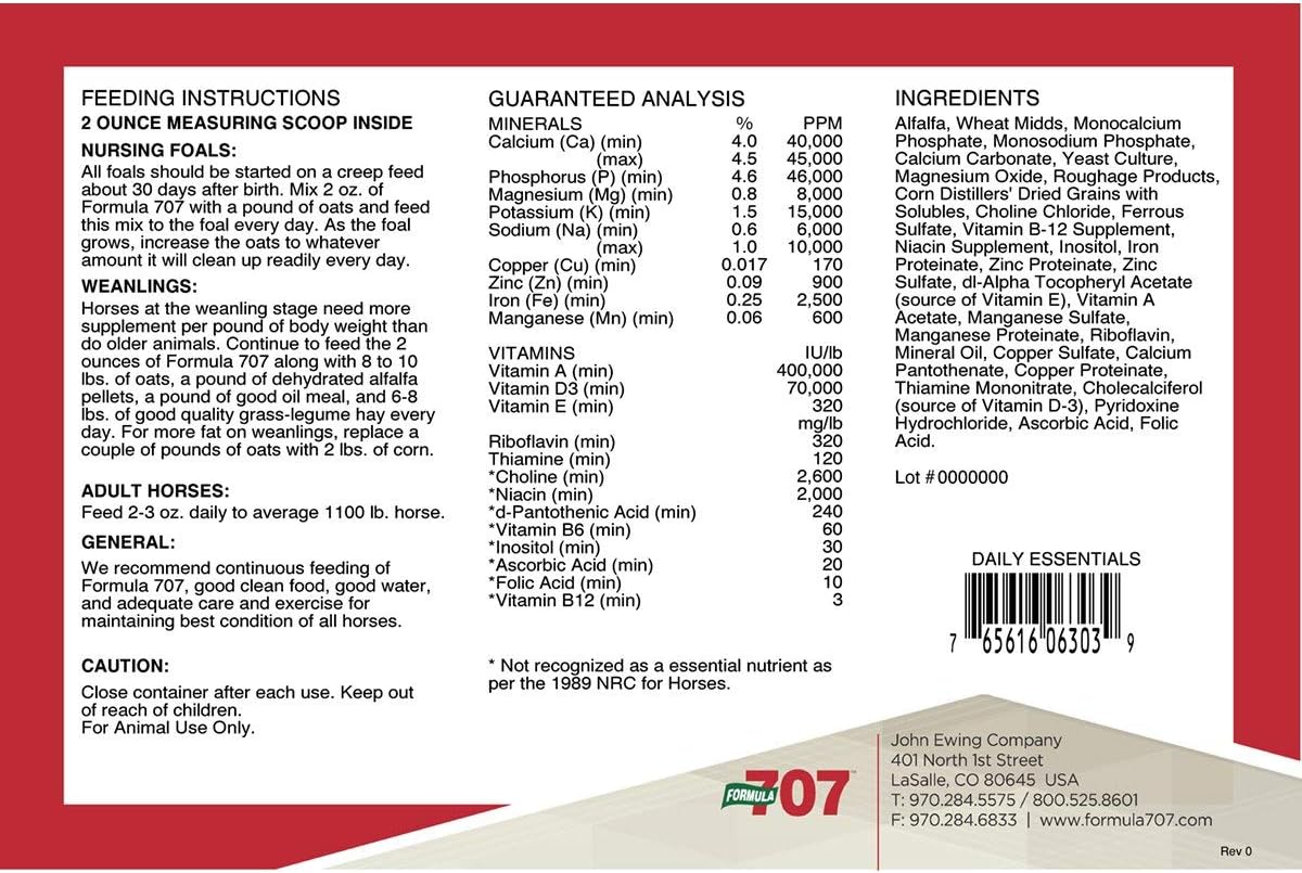 Formula 707 Daily Essentials Equine Supplement, 6lb Bucket – Complete Vitamins and Minerals for Superior Health and Condition in Horses : Mineral Supplements : Pet Supplies