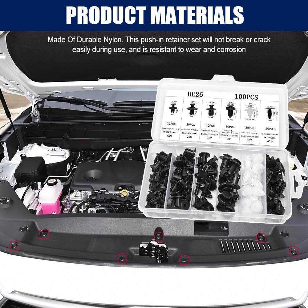 100PCS Car Clips, Bumper Clips, 6 Popular Sizes of Car Body Fixed Clip Bumpers, Universal Auto Accessories Push-in Screw Bumper Push Rivet Clip with 5 Fastener Removers Fit for Cars Trucks SUVs image 5