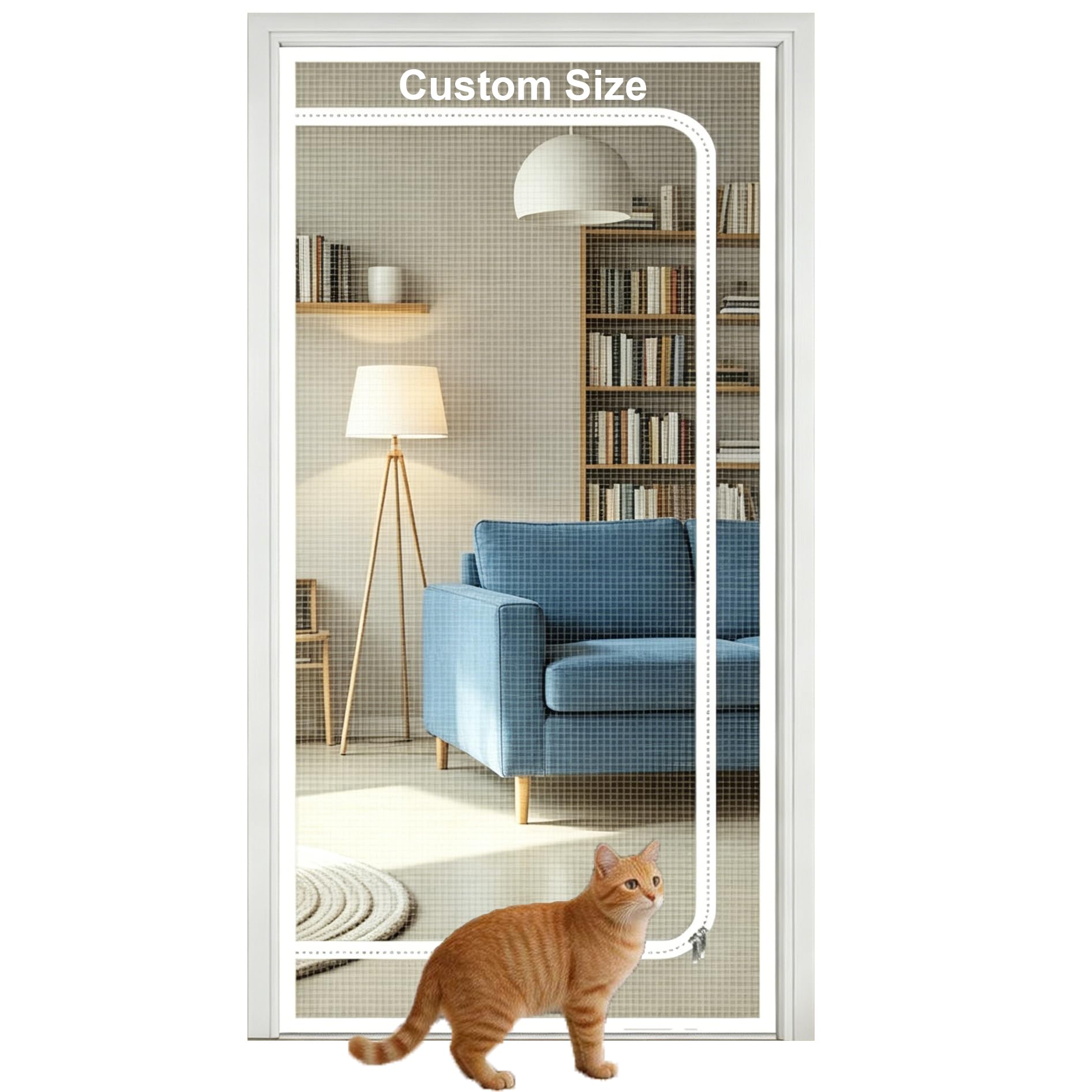 Lesone Clear Fly Screen Door Curtain, Cat Screen Door For Indoor Cats, Cat Proof Door Screen For Doorway, Tear-Proof Fibergalss Netting, Fly Nets For Doors Without Drilling