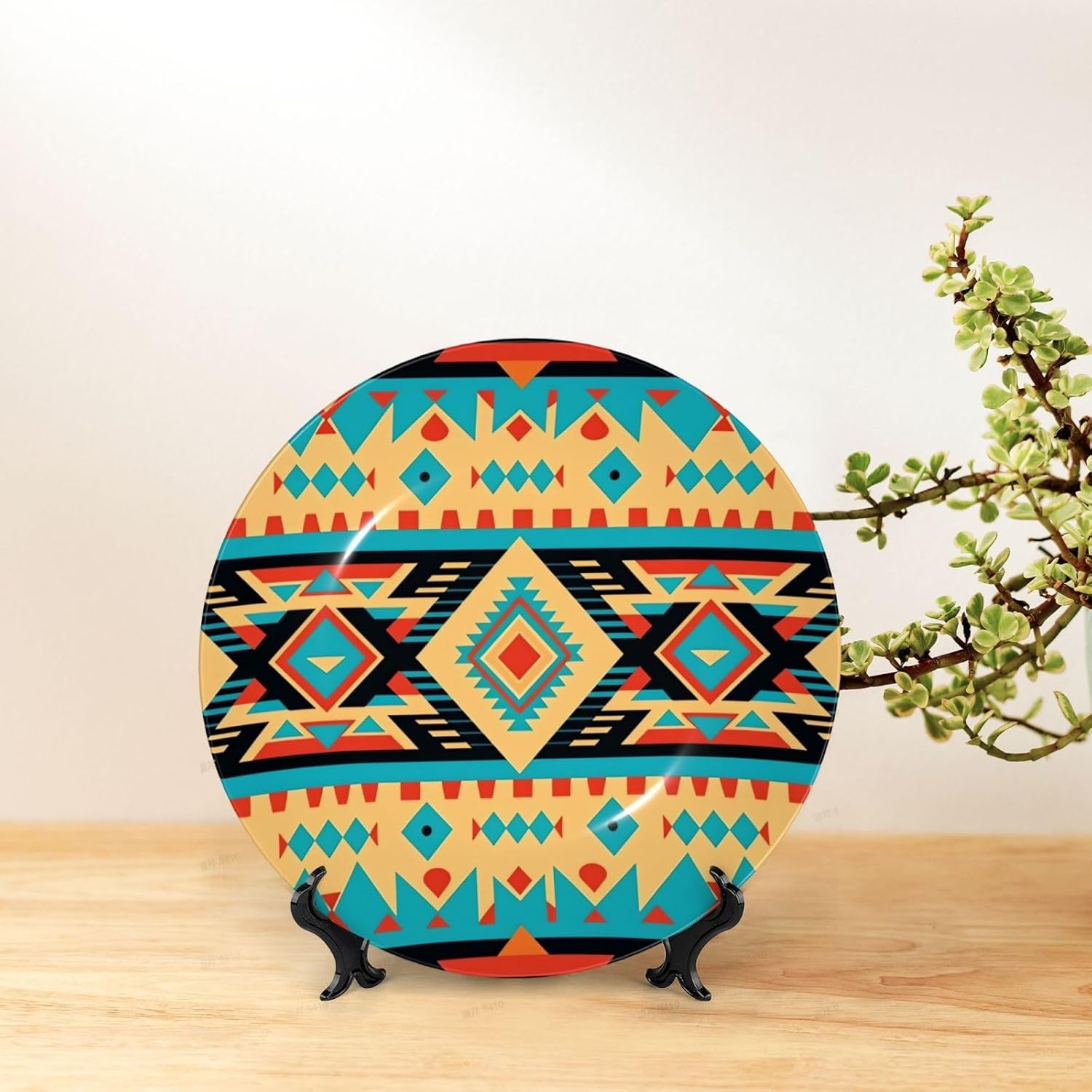 Bone China Decorative Plate with Display Native American Ceramic Plates Crafts Art Decor Dessert Plate Ceramic Ornament Porcelain Plates for Living Room Kitchen Table Home Decor
