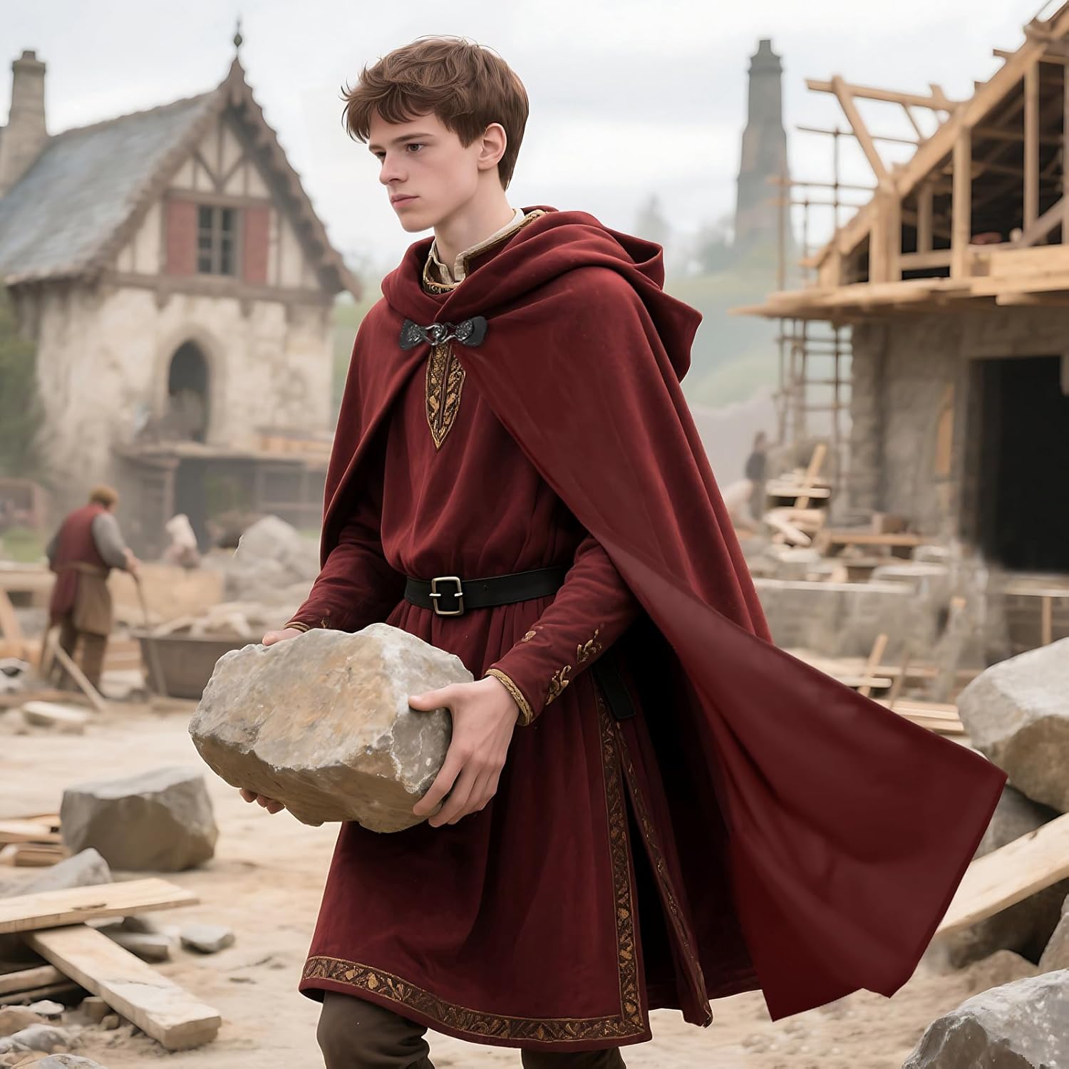 nezababycos Medieval Velvet Cloak with Hood, Renaissance Hooded Cape Knight Wizard Costume Robe Men Women for Halloween - Image 6