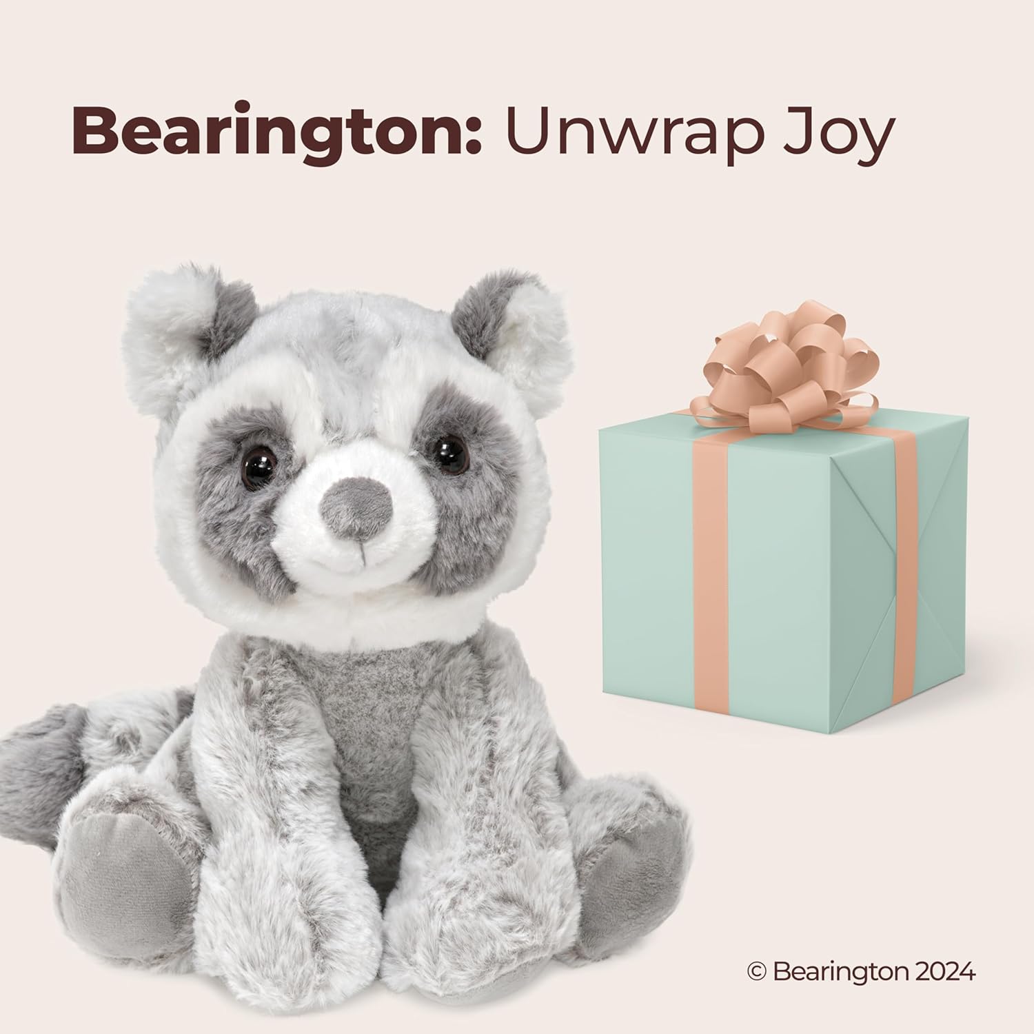 Bearington Ringo Stuffed Raccoon Plush Toy - 10.5" Raccoons Stuffed Animals with Soft Faux Fur, Weighted Inner Bean Bag and Poseable Floppy Body - Cute, Cuddly Raccoon Plushie Gift for Babies and Kids - Image 5