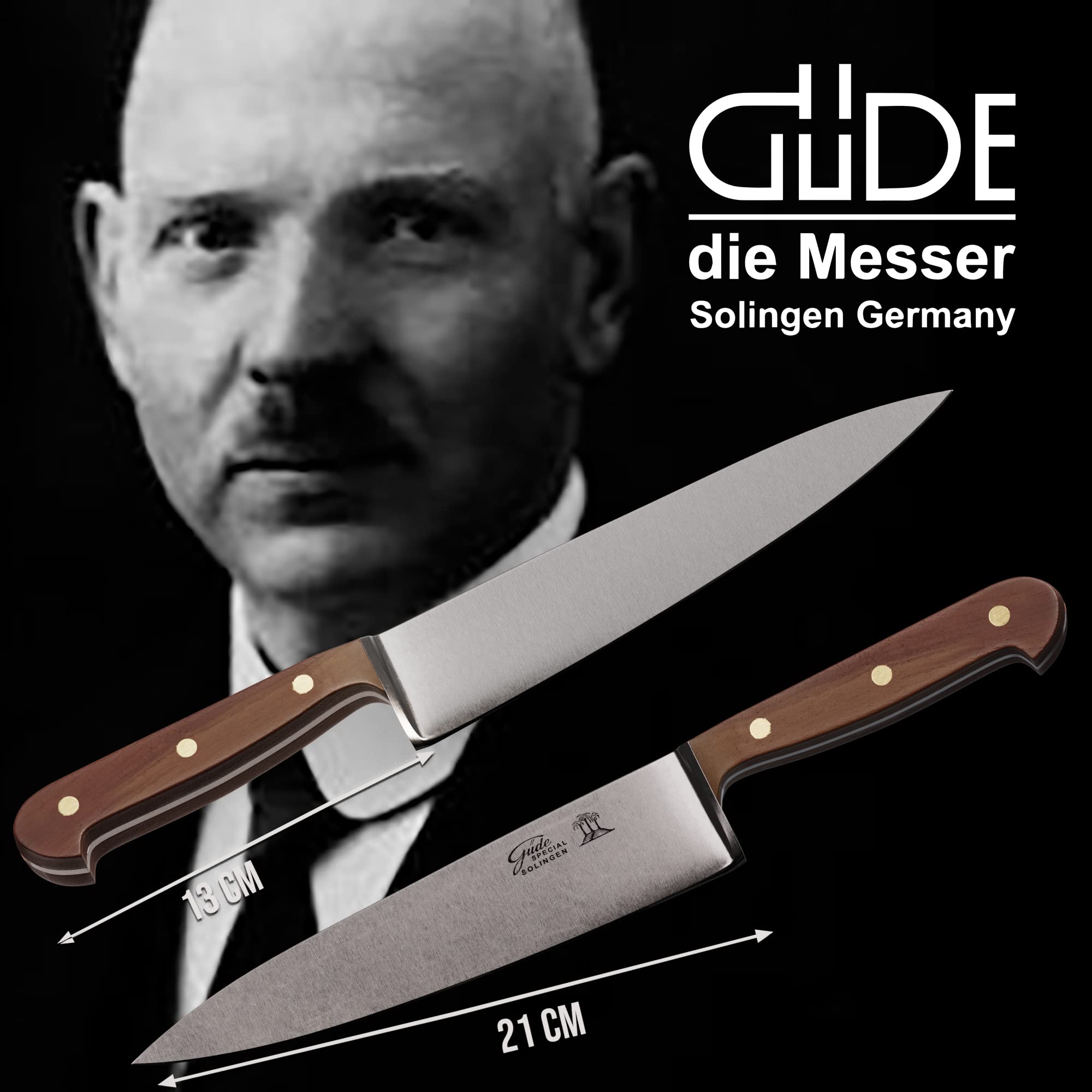 GÜDE Solingen Tradition - Nóż szefa kuchni, kuty, 21 cm, drewno śliwkowe, K.GÜDE, Ręcznie robiony w Niemczech