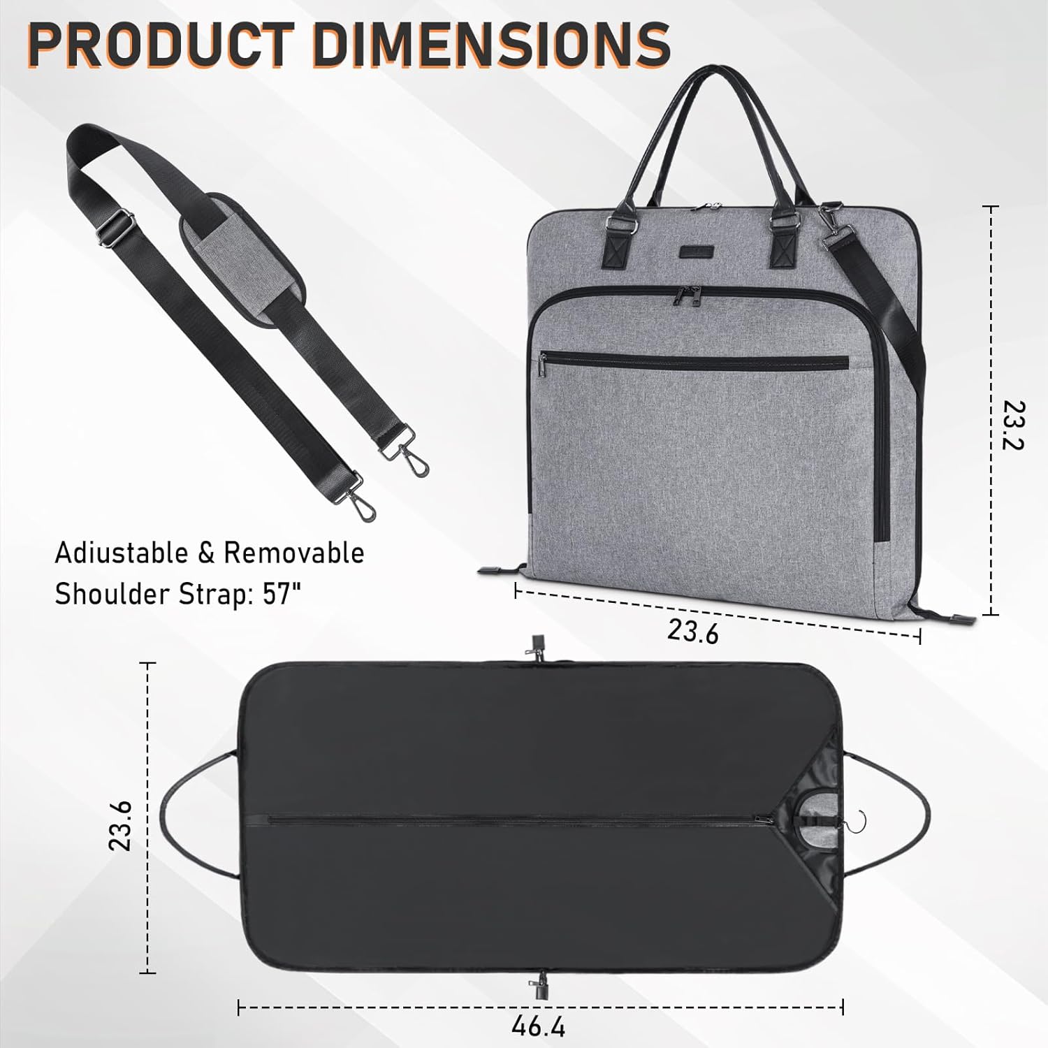 GMAK Travel Garment Bag, Heavy Duty Travel Suit Bag with Zipper Pocket, 47'' Carry on Garment Duffel Bags for Suits, Dresses, Coats, Tuxedos, Travel Essential Storage Tote Bag, Grey - Image 7