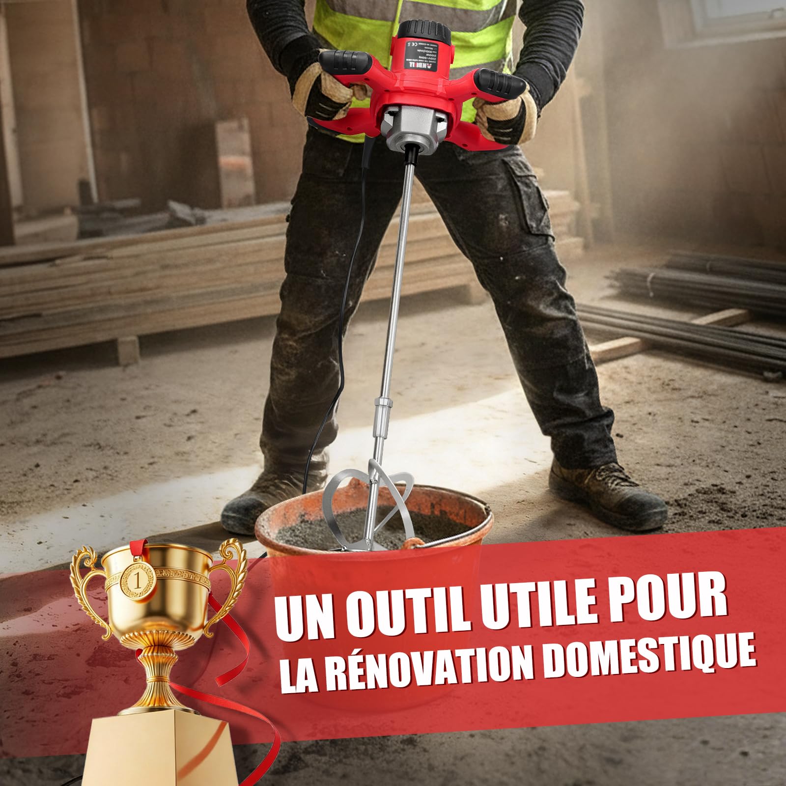 Anbull Malaxeur Mortier Colle, mélangeur pour peinture et mortier 2100W