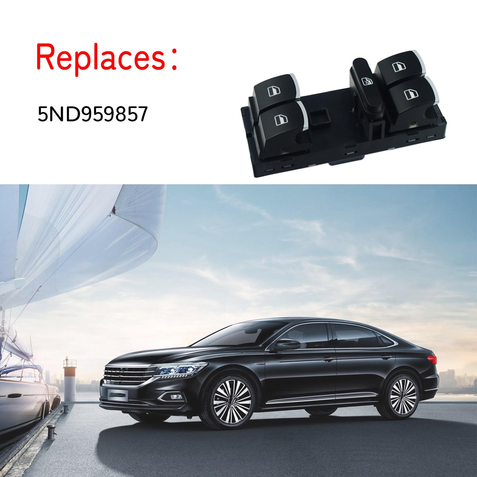 VWWS001 Elektrischer Fensterheberschalter 5ND959857 5K4959857 Geeignet für SE.AT ALTEA, IBIZA V, LEON, TOLEDO; V.W AM.AROK, GOLF, JETTA, Syncro, PASSAT, TIG.UAN, TOU.RAN, CC, Ameo, Polo