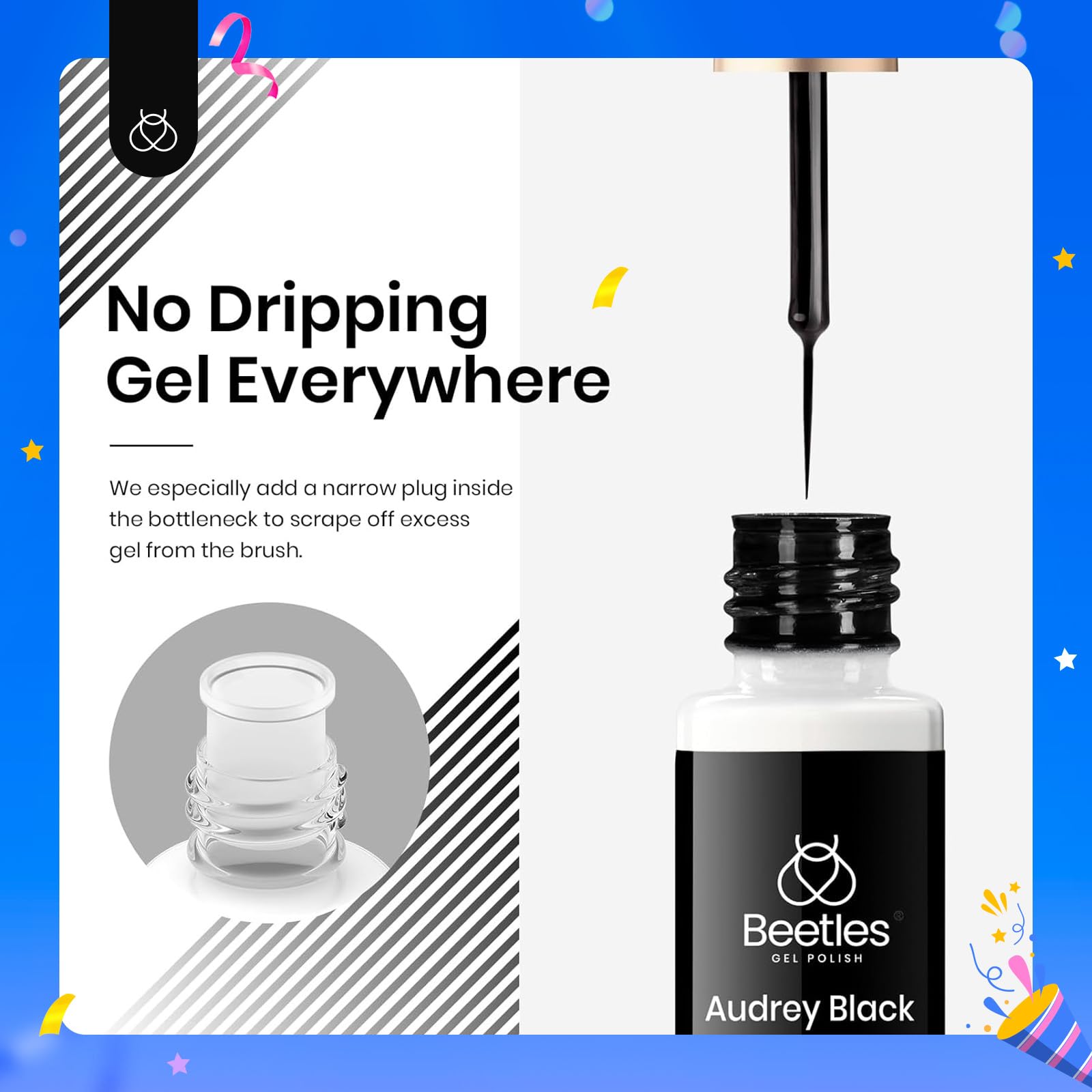 Beetles - Juego de 2 esmaltes de gel para uñas de espiral, 2 colores populares en color negro y blanco para uñas de espiral, pincel de arte de uñas fino, kit de esmalte de uñas de gel 4