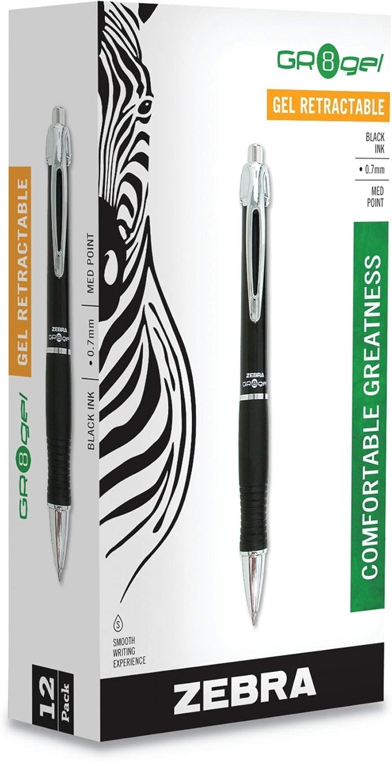 ZEBRA GR8 Retractable Gel Pen, Violet Ink, Medium, Dozen Black Ink