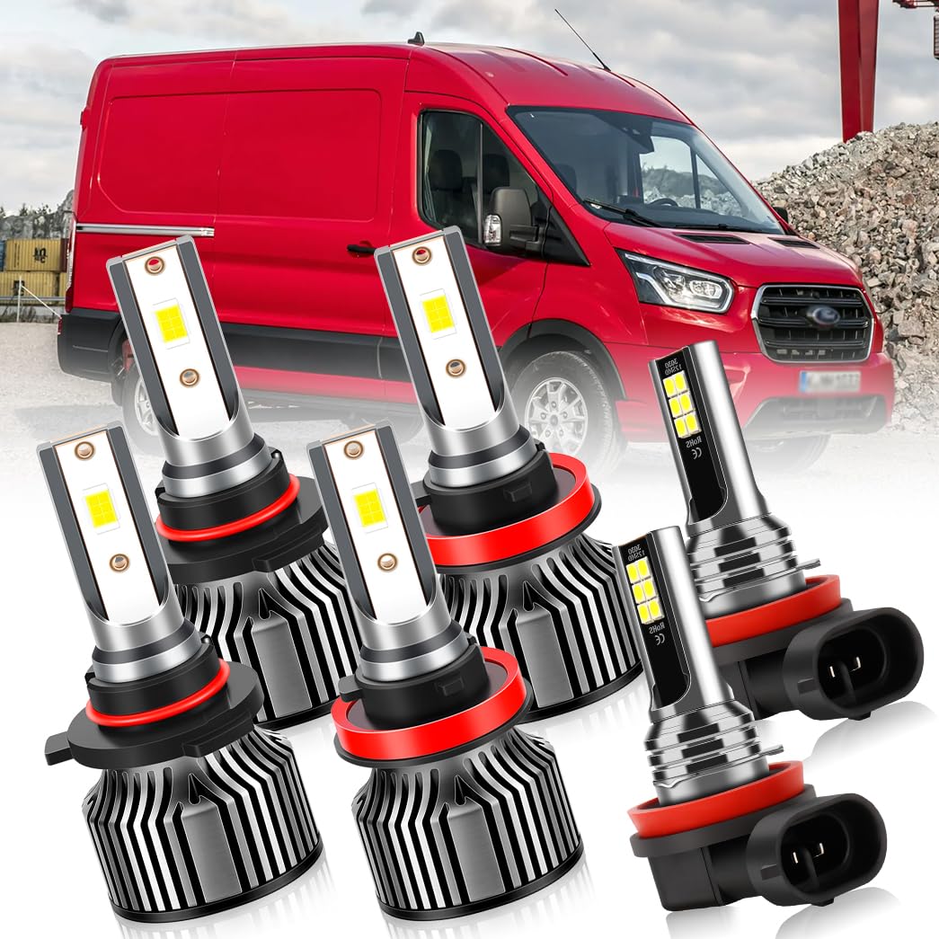 Photo 1 of Front Light Bulbs Combo Compatible with Ford Transit 150 250 350 (2014-2023), 400% Brightness, 6500K, Built-in Fan, 22000LM, Plug and Play, 9005 High Beam & H11 Low Beam & H11 Fog Lights, Pack of 6