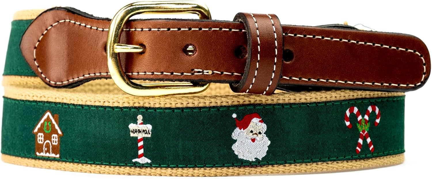 StadiumSpot Christmas Holiday Cheer Web Leather Belt, Festive and Great for Gifts