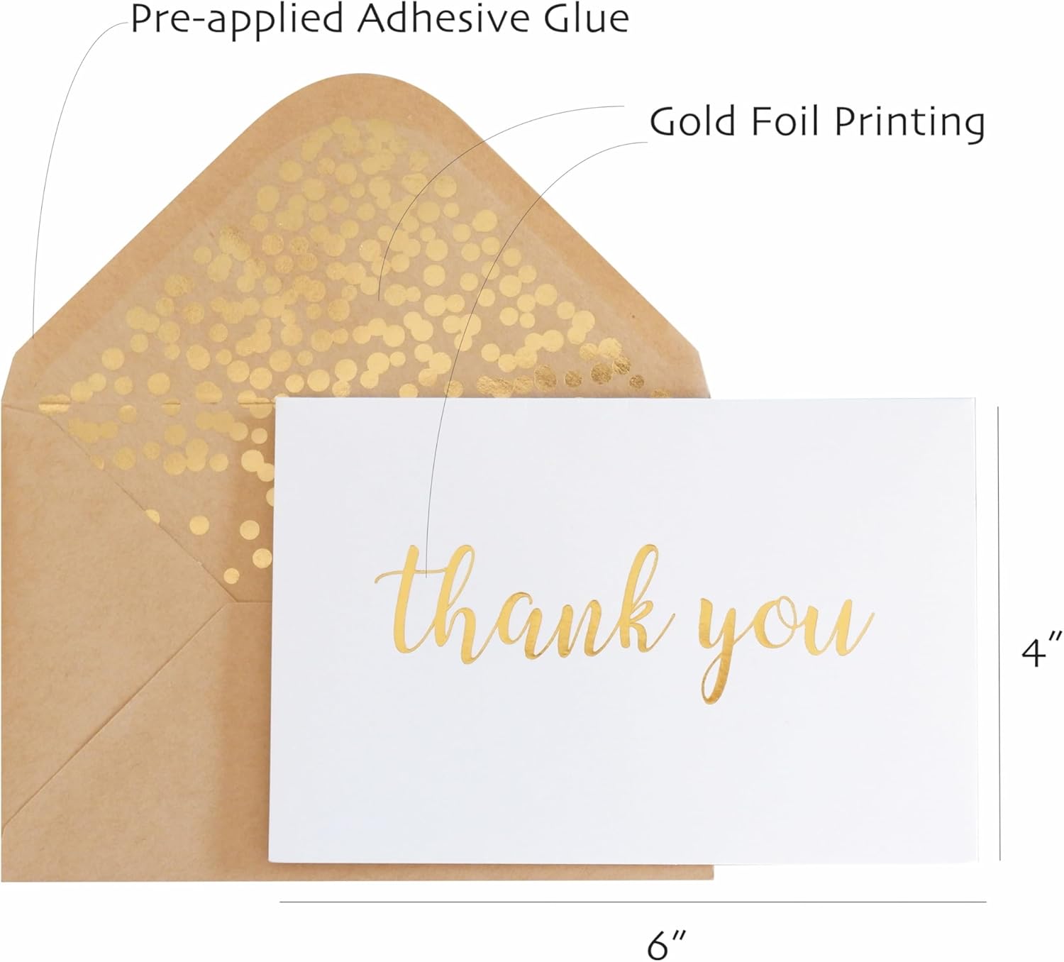サンキューカード - 白色のマット仕上げカード 50枚パック ゴールド箔の「Thank You」プリント紙吹雪デザインクラフト封筒 公式通販