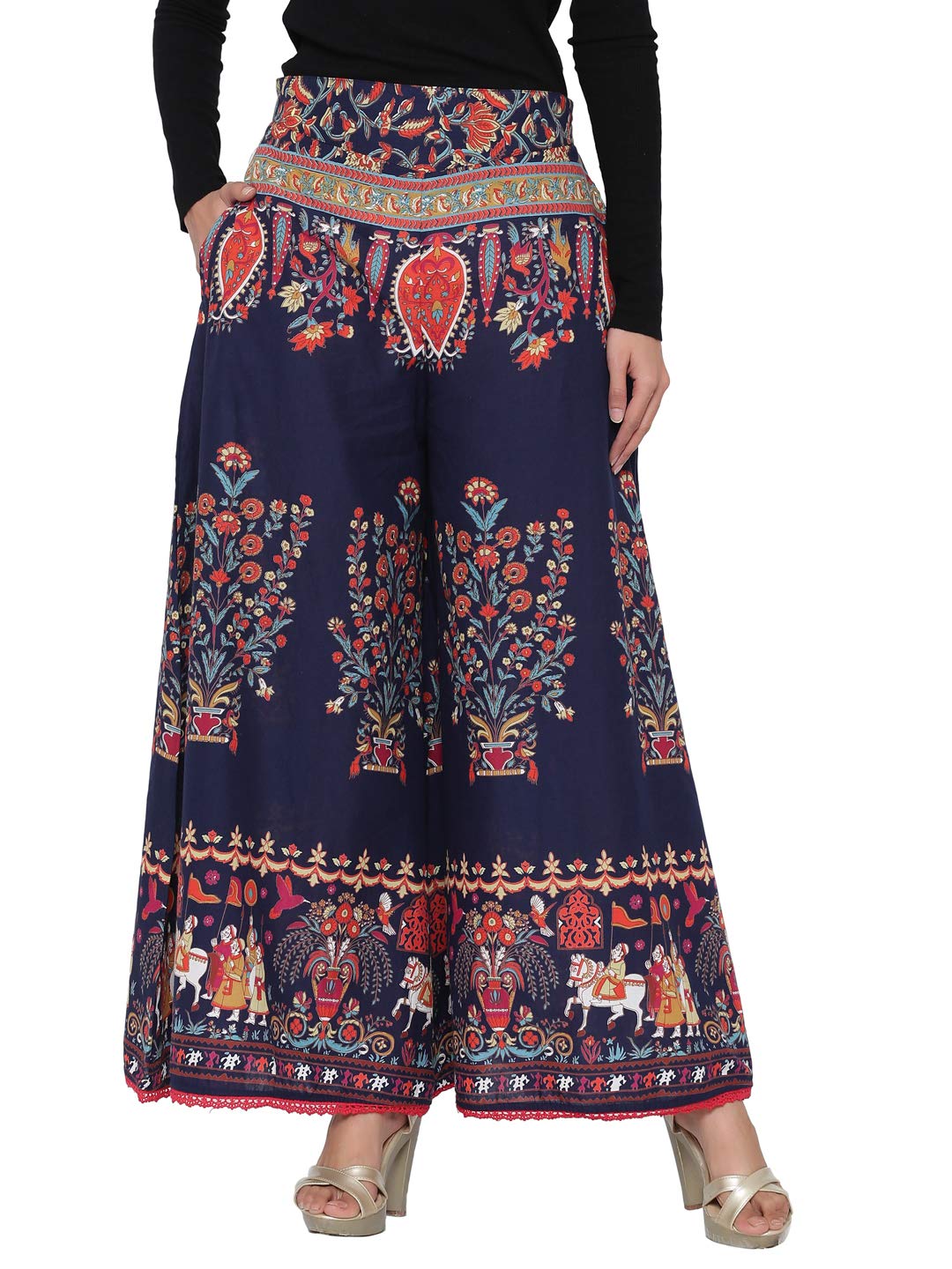 Indigo Cotton Printed Flared Palazzo-image-29