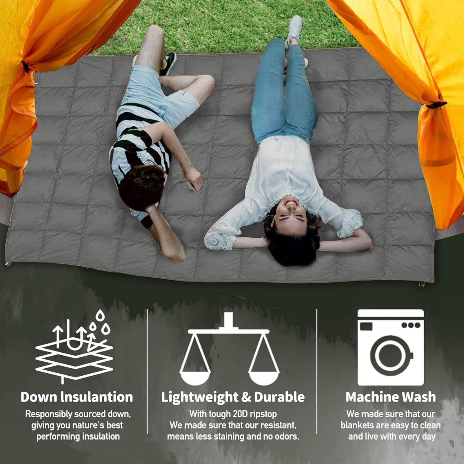 Couverture de camping en duvet – Couette de camping en duvet de soie | Couverture imperméable en duvet et plumes – Couverture légère en duvet pour camping, extérieur