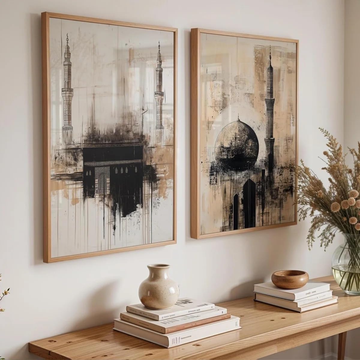 LTjiajuypd Islamic Kaaba & Masjid Nabawi Abstract Canvas Print Painting Poster Modern Ramadan Muslim Art Prints Bedroom Home Decor(70x100cm-2Pcs)