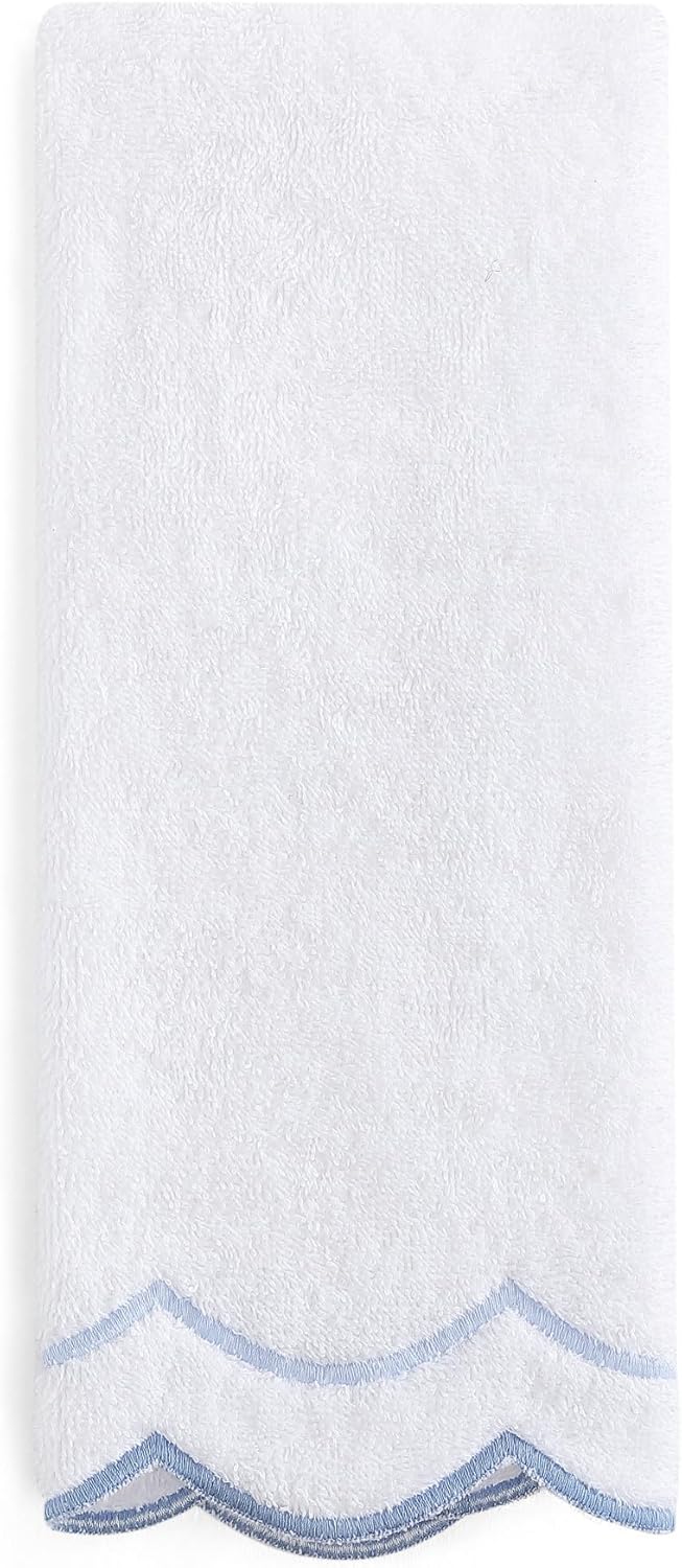 Peri Home 100% Cotton Hand Towel for Bathroom, Embroidered, Soft & Absorbent, 500 GSM, 1 Piece, 16" x 27", White with Blue Scallop - Image 7