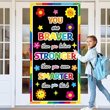 Wiooffen Classroom Colorful Welcome Door Cover Banner Back to School Classroom Decoration Wall Door Decor Porch Sign for Kindergarten Preschool Elementary Middle SchoolYOU ARE BRAVE THAN YOU BELIEVE