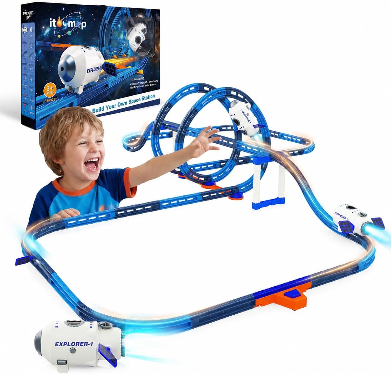 Electric Space Rocket Car Track Set with Mist Spray & Blue Lights - 86 PCS
