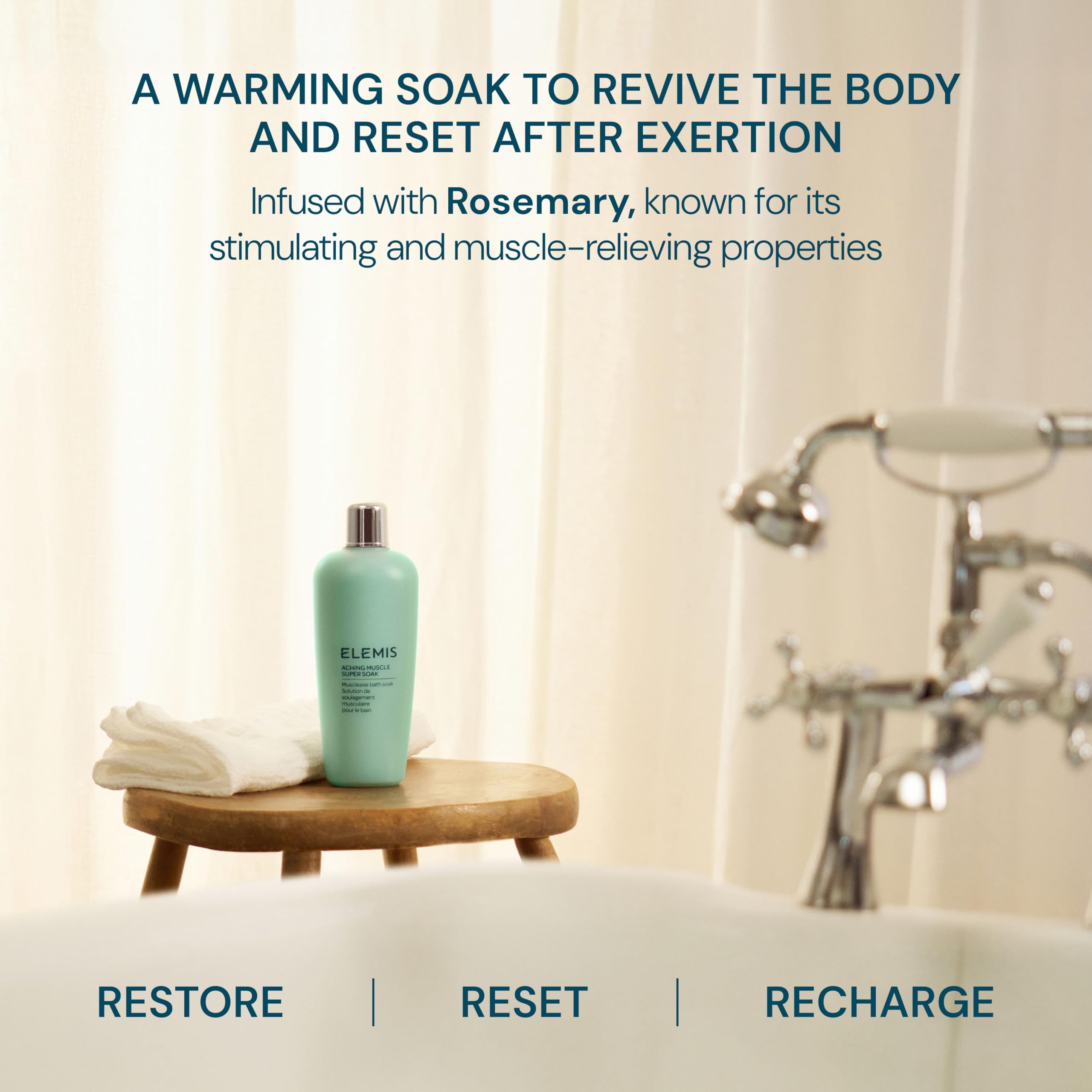 ELEMIS Aching Muscle Super Soak 400ml Natural Bath Milk Soak To Ease Muscle Aches & Tension | Natural bath milk soak to ease muscle aches and tension. Foaming bath soak infused with rosemary  product thumbnail 5