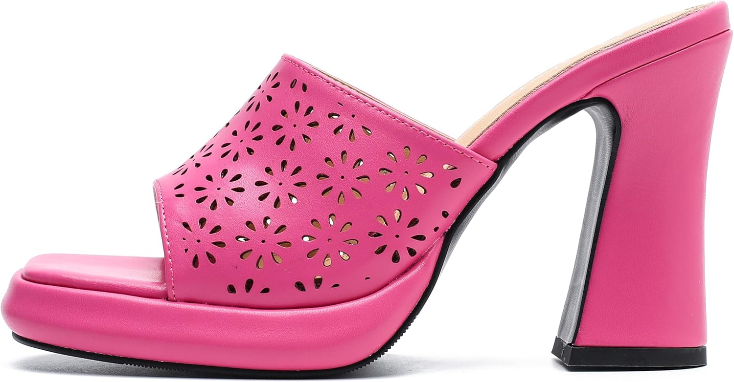 Women's Knit Platform Mule Sandals, Square Toe, Block Heel Slip-On Slides, Chunky High Heel Summer Shoes - Image 4