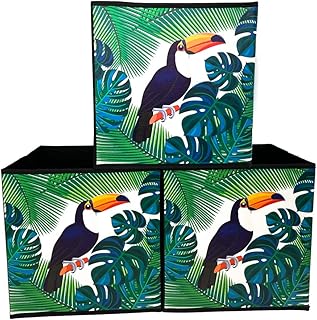 Lot de 3 boîtes de rangement décoratives en tissu pour jouets, cubes pliables empilables pour ranger armoires, chambres, chaussures, vêtements, jouets, livres (Tucan, 31 x 31 x 31 cm)