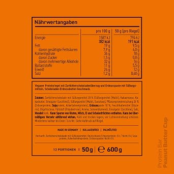 Rocka Nutrition Protein Bar I Vegan Protein Bar with 12g Protein/Bars I reduced sugar I full flavor I 12 x 50g individually packaged No Whey Bars (Peanut Butter Cup)