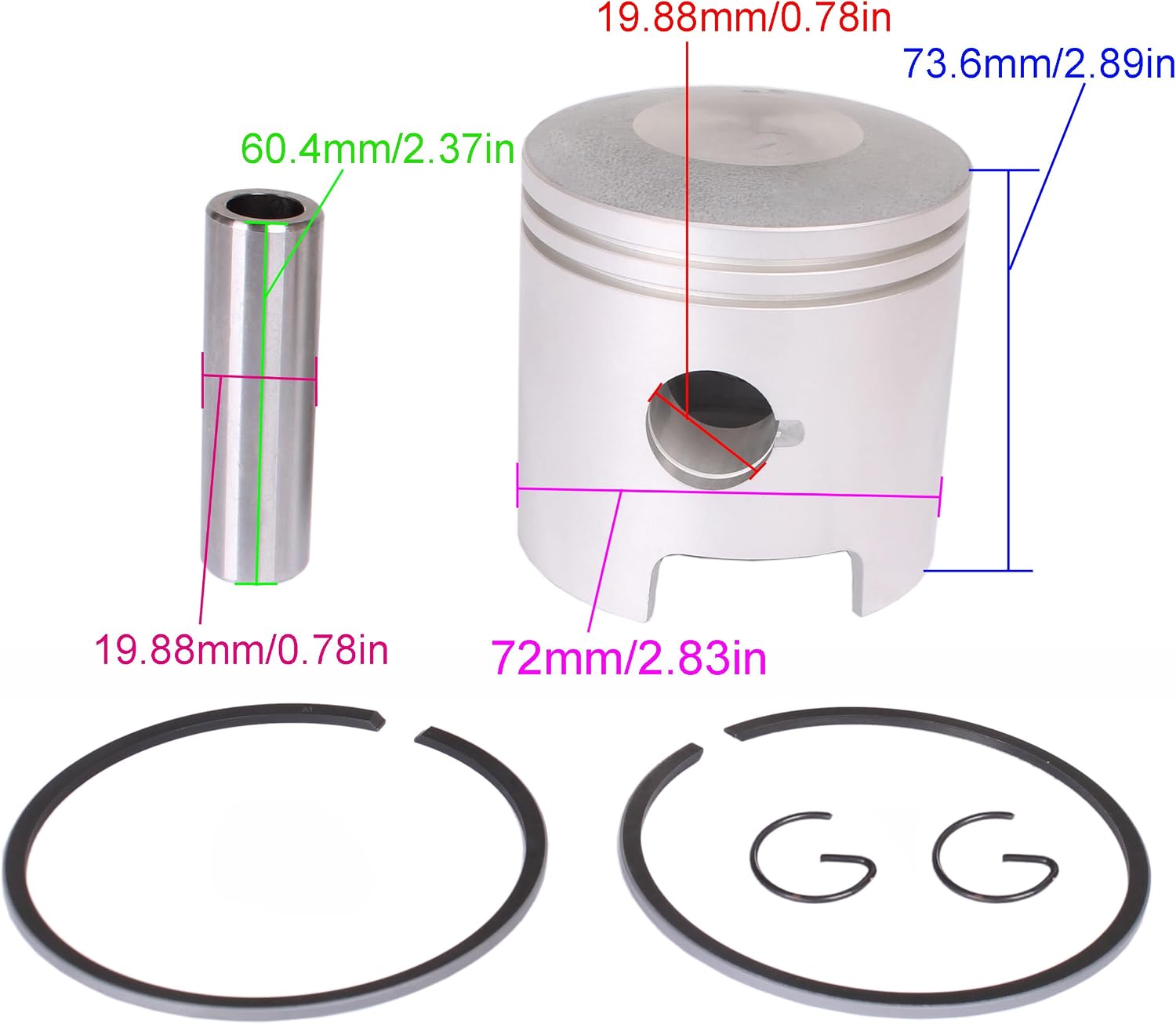 Outboard Engine 61N-11631-00-95 STD Piston Set & 61N-11603-00 Ring for Yamaha 25HP 30HP C30ELR C30MLH Boat Motor, fit Sierra 18-4144 18-3957, 72mm STD